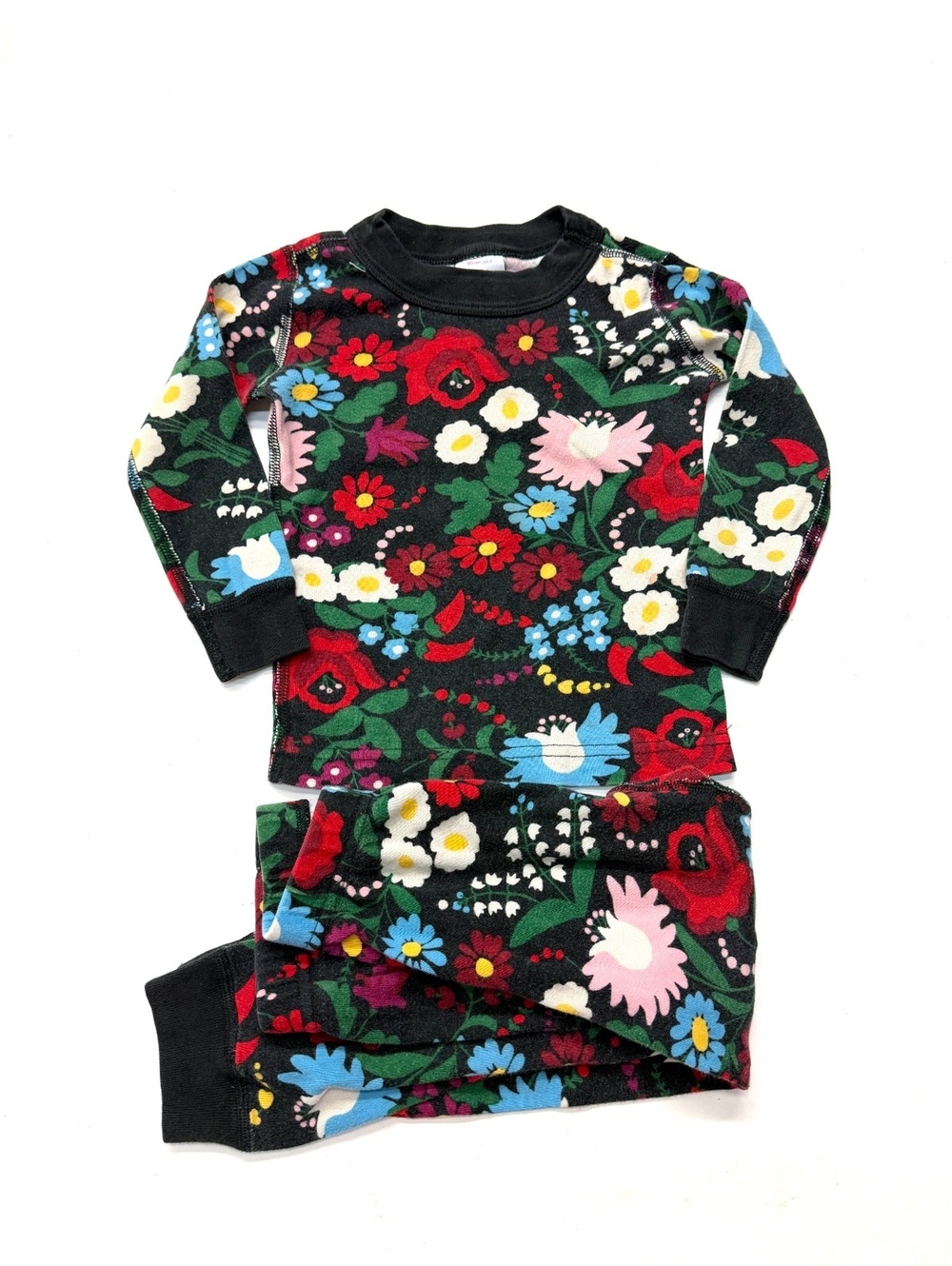 Hanna Andersson Girls Floral Pajama Set 90 CM 3T 3 Black Organic Cotton